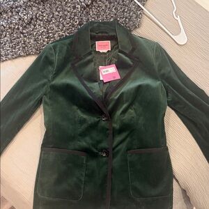 Kate Spade Emerald Velvet Blazer with Black Accents